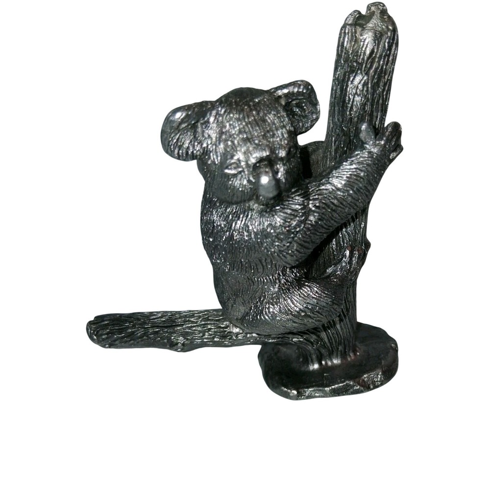 Vintage Pewter Koala on‎ Tree Branch Figurine Metal Animal Sculpture Australia